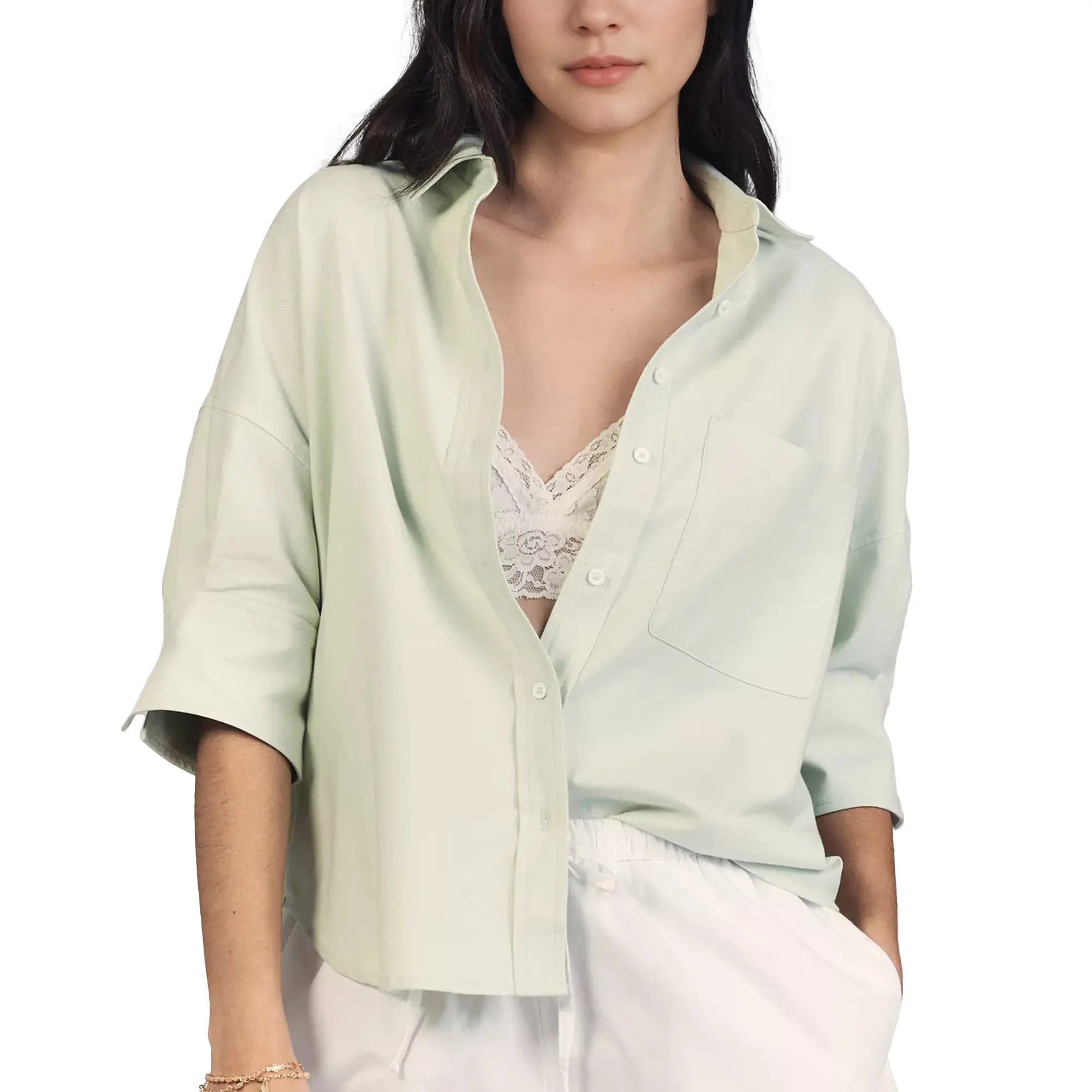Hixiaohe Women's Puff Sleeve Button-Down Shirt Babydoll Ruffle Top Casual Pleated Blouse Business Office Apparel