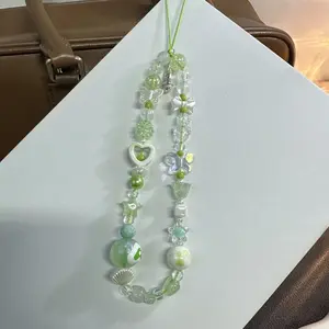 [Lw] Four-leaf clover mobile phone chain wind tulip flower mobile phone chain universal beaded chain pendant camera lanyard beauty, Phone Charms, Phone Accessory