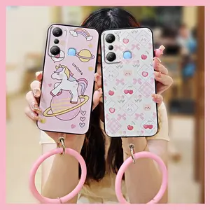 Solid Color Protective Phone Case For infinix X665C/Hot20i/X665E Waterproof Youth Back Cover Ring Cute Creative Cartoon heat dissipation Bracelet Soft Case Funny Personality