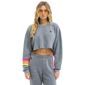 RUGBY STITCH CROPPED CREW SWEATSHIRT RELAXED - HEATHER // NEON