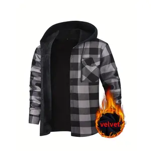 Flannel Plaid Shirt Men's Lumberjack Warm Hoodie with Pockets Work Filled Warm Plaid Jacket - Flannel Hooded Shirt