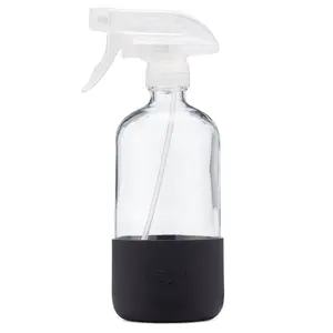 Just Like Joan 16 oz Glass Spray Bottles for Cleaning Solutions - Empty Clear Spray Bottle with Silicone Sleeve for Essential Oils, Plants Misting, Bleach - Refillable Food Safe (Rich Black) Household