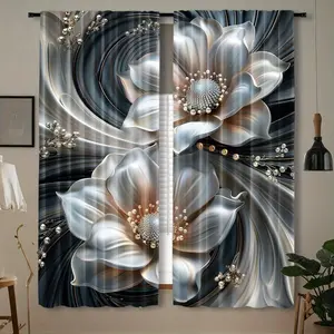 2-piece Floral Curtains - Modern End Design, Suitable Bedroom, Office,, and Living Room Decoration| Transparent Polyester Window Decorations