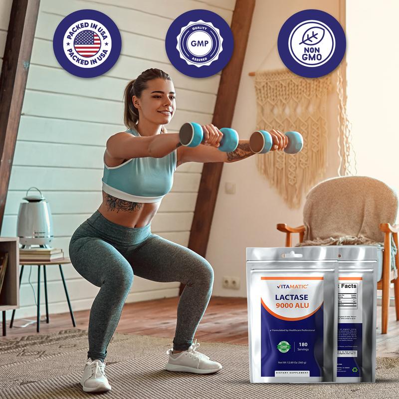 Vitamatic Lactase Enzyme Powder 9000 ALU Per Serving 180 Servings Supports Lactose Digestion Non-GMO Gluten Free Formulated by Healthcare Professional Vitamin Dietary