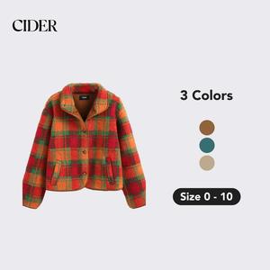 Cider [3 colors, size 0-10] Collar Checks Button Pocket Fleece Jacket Dealsforyou