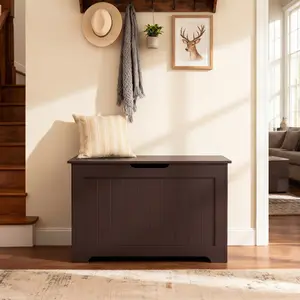 JupiterForce Entryway Storage Chest Lift Top Wooden Chest Bench with 2 Safety Hinge, Brown