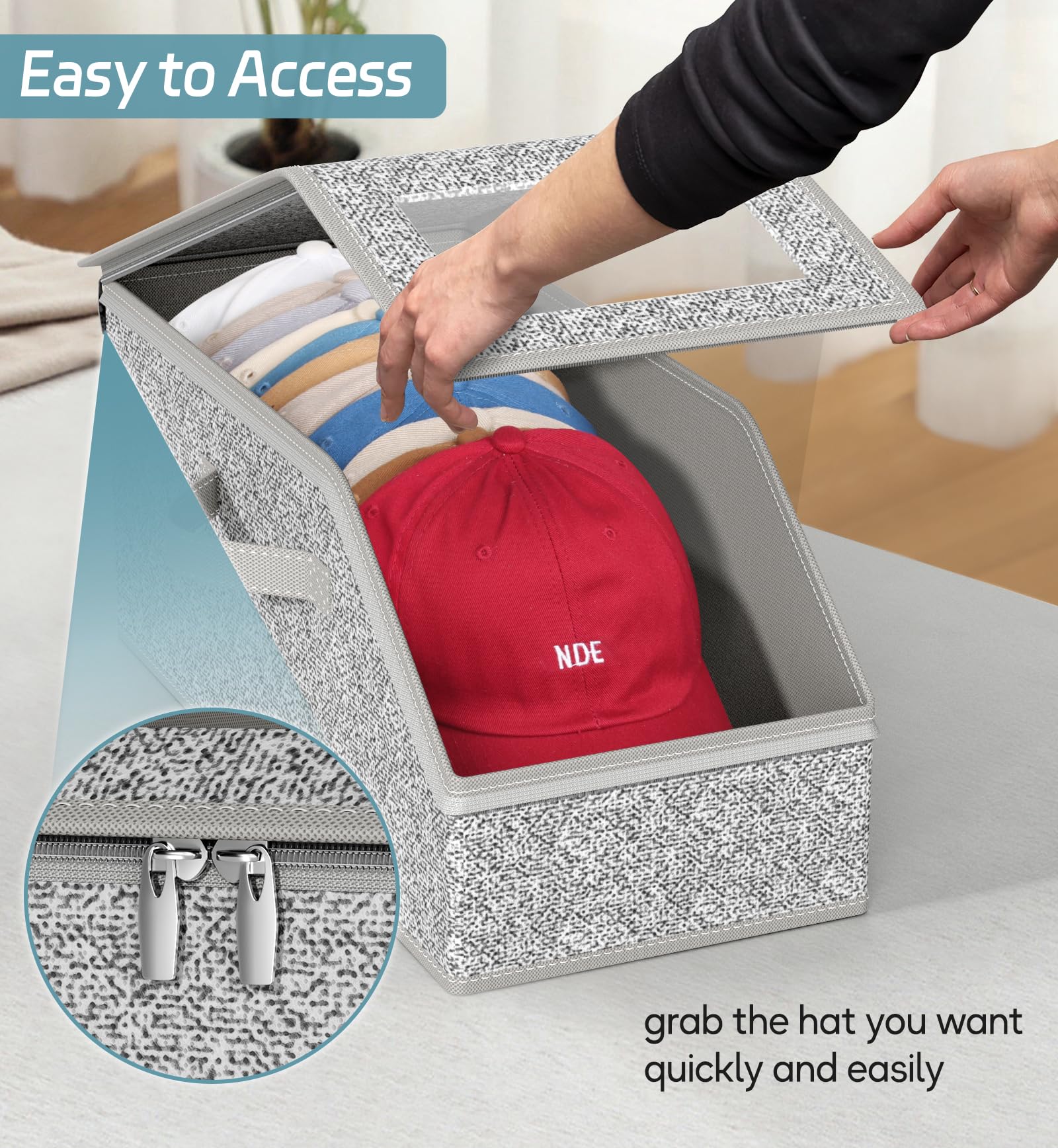 1/2 Pack Hat Organizer for Baseball Caps, Large Capacity Foldable Storage Box, Collapsible Bins for Hats Toys, Space-Saving Home Bedroom Organizer (Box Only)