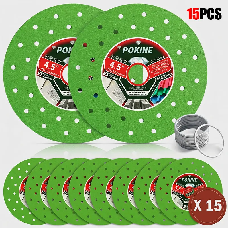 3/9/15PCS 4.5" (115 * 22.23mm)Diamond Glass Cutting Disc for Angle Grinder – Ultra-Thin Cutting & Grinding Blade for Glass, Porcelain Tile, Ceramic, Marble, Granite & Stone, Dry/Wet Use Power Tool