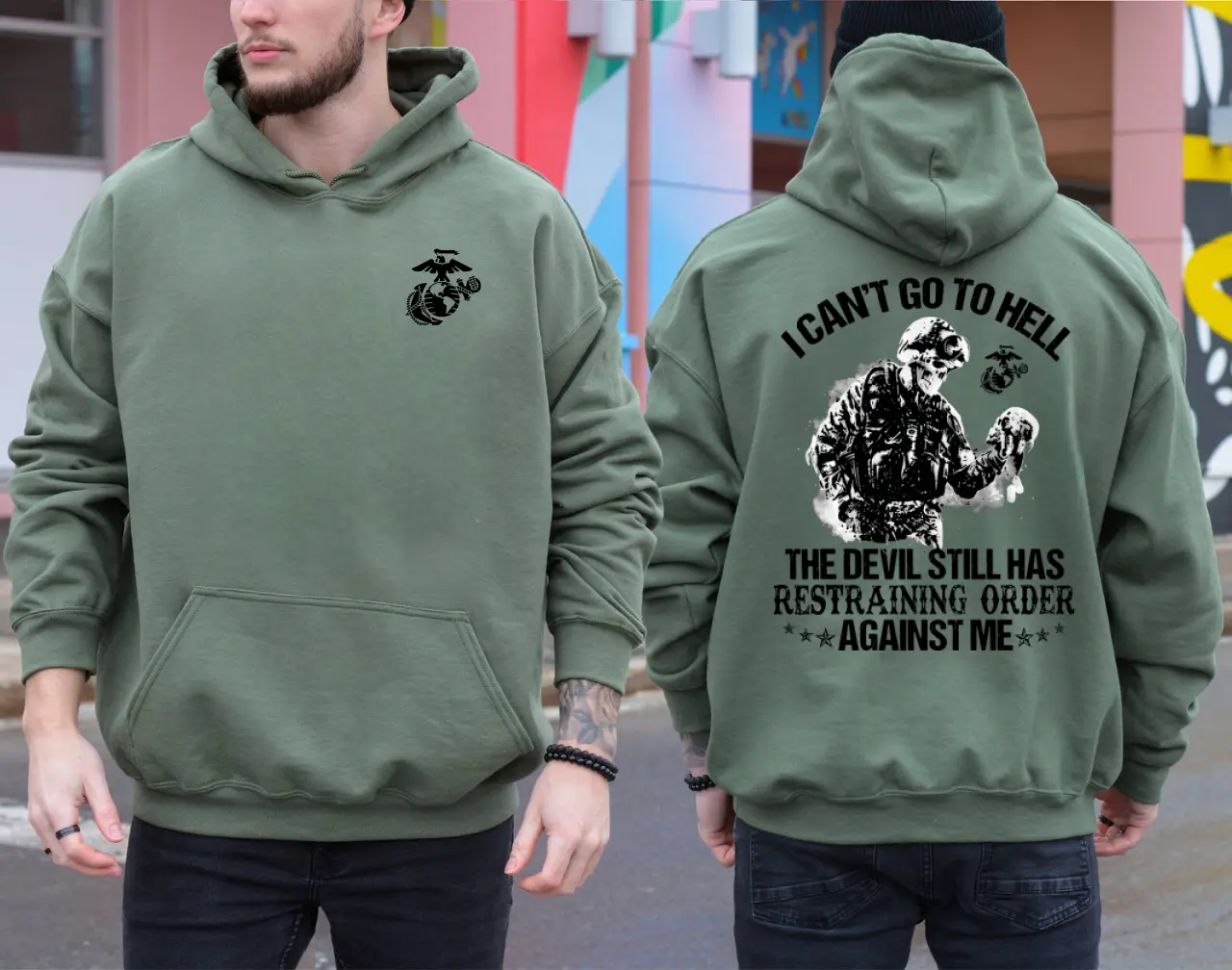 USMC Devil Dog Hoodie, Tactical Marine Veteran Graphic Pullover, Patriotic Military Sweatshirt, Gift for Marine Corps Supporters