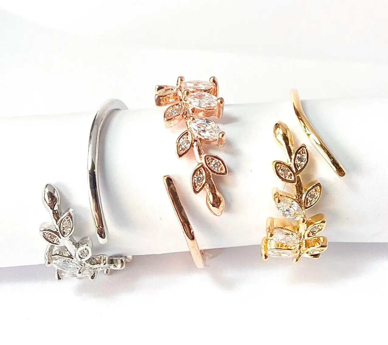 Marquise Cut CZ Gem Leaf Leaves Vine Adjustable Mid Ring / Toe Ring