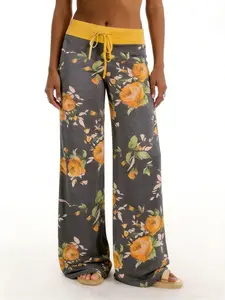 Plus Floral Print Drawstring Adjustable Waist Wide Leg Pants, Summer Clothes Women, Casual Comfy Drop Waist Trousers for Daily Outdoor Wear, Women Plus Clothing for Spring & Fall
