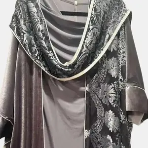 Women's Abayas Bisht's with Elegant Floral Embroidery and Soft Velvet Texture for Stylish Comfort