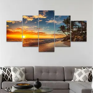 Sunset Landscape Pattern Canvas Painting, 5 Counts/set Modern Art Wall Decor, Wall Art Decor for Home Living Room Bedroom Office, Ornaments, Home Decor Accessory