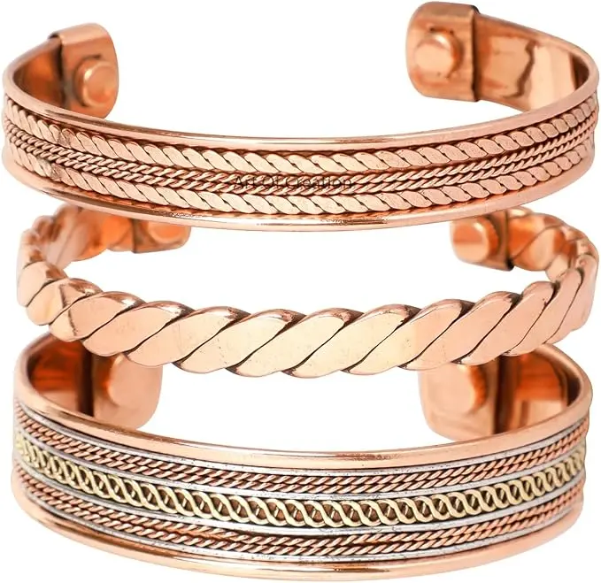 Art Of Creation Handmade Pure Copper Bracelets Cuff & Kada for Men Women Adjustable Spiritual Yoga Jewelry 20mm Width Floral Design Unisex India Pattern