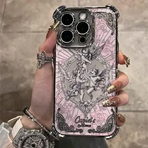 Baroque style pink rose angel fashionable airbag plated TPU anti drop phone case suitable for iPhone 17 16 15 14 13 12 11 Pro Max Air Samsung Galaxy S25 S24 S23 S22 full coverage lens protection