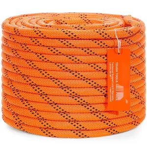 Double Braided Polyester Rope, 3/8 Inch By 120 Feet, 48-Strand Construction, 4000 LBS Breaking Strength, Outdoor Climbing Rope, Arborist Rigging Rope For Rock Climbing, Hiking, Camping, Swing, Rappelling, Rescue, Orange And Black