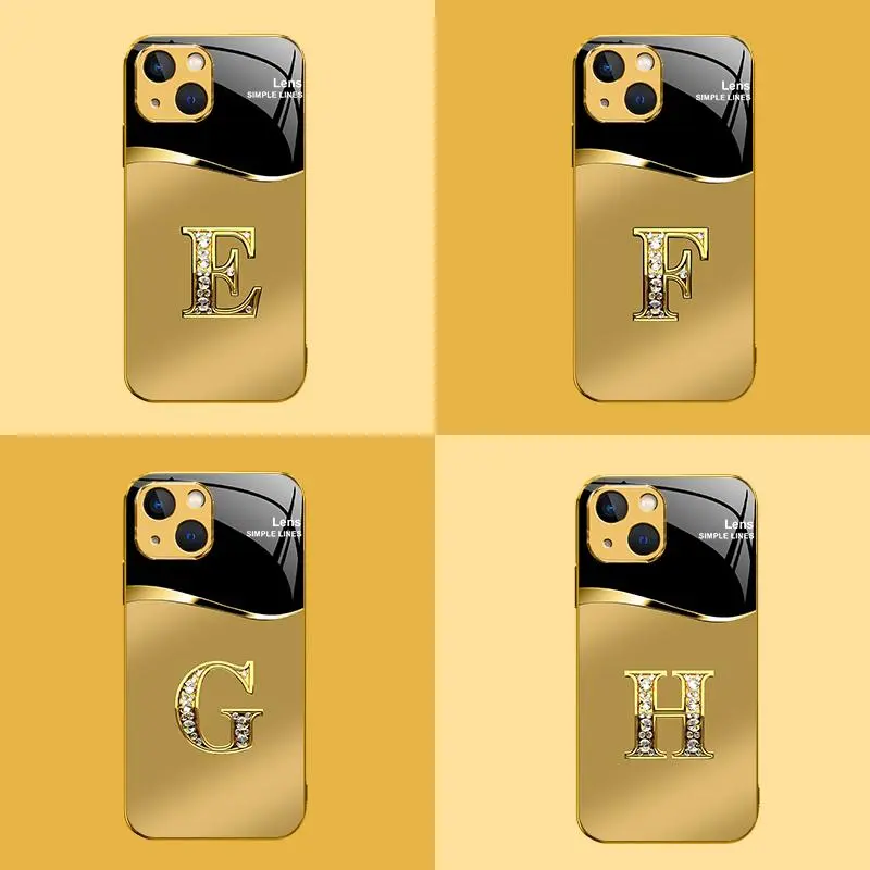 Suitable for [iPhone 14 Plus] New high-end gold letter glass mobile phone case New business simple metal paint electroplating gold glass mobile phone case Affordable price Anti-drop and anti-fingerprint 995