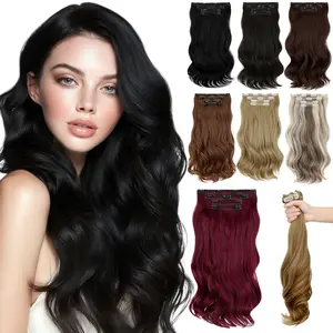 Dulchany Clip in Hair Extensions 4PCS Blonde Hair Extensions 18 Inch Thick Long Deep Waves Hair Extensions Natural Soft Hairpieces for Women