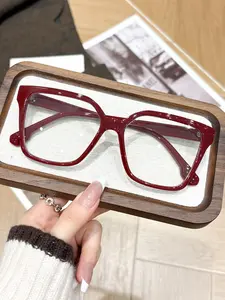 Women's Square Frame Glasses, Oversized Fashion Accessories for Business and Campus Style, Daily Wear Decorative Eyewear, Trendy Casual Eyeglasses