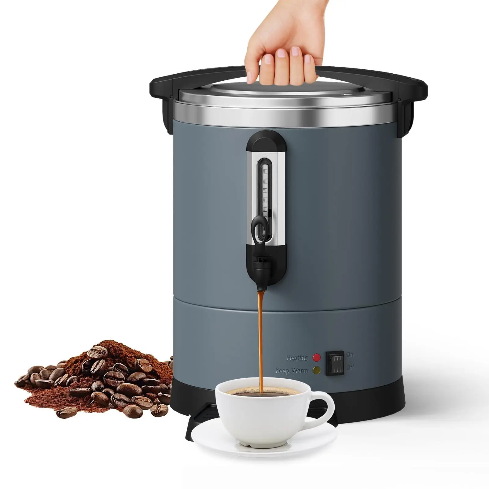 80 Cup Large Commercial Coffee Urn, 12L/3.2Gal Double Wall Insulated Stainless Steel Electric Coffee Maker & Hot Water Dispenser for Weddings, Parties, Catering & Buffets, Gray