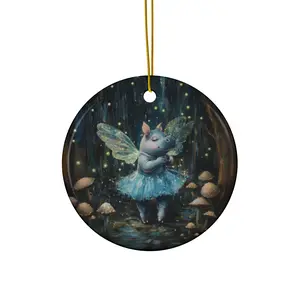 Ceramic Ornament, Forest Fairy Moo Deng Christmas Ornament, Holiday Decor, Tree Decoration, Winter Wonderland Gift, Festive Ornament,