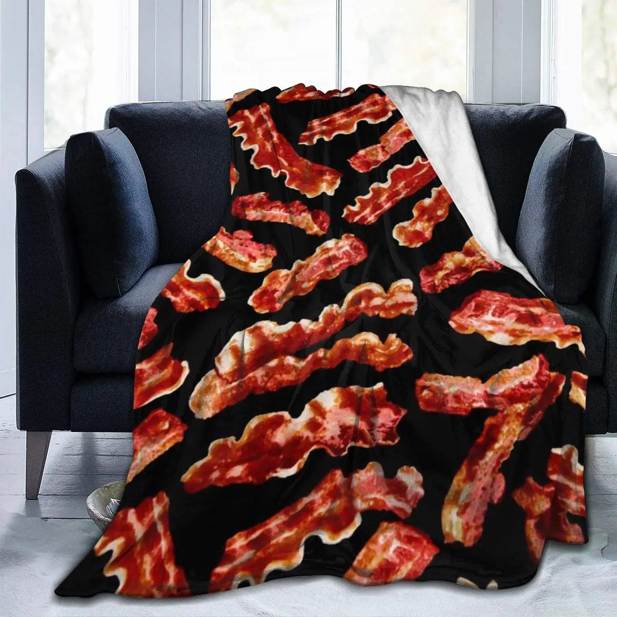Bacon Pattern Micro Fleece Throw Blanket - Quick-Drying, Warm, Ultra-Soft, Breathable, Wrinkle-Resistant, Durable Multi-Size Blanket (76x101cm/30x40in, 81x122cm/32x48in, 127x152cm/50x60in) for Couch, Travel Chair, Ideal Family Gift for Adults, Anti-Pill
