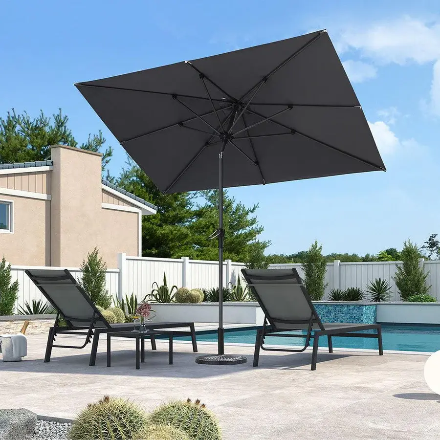 PURPLE LEAF Aluminium Rectangular Patio Market Umbrella - Adjustable, Tilting Outdoor Shade with UV Protection, Visible Hand Crank & Tilt System for Garden, Poolside Residential Outdoor Living