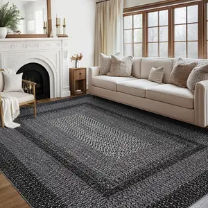 GARVEE 6x9 Washable Braided Rug with Boho Print, Low Pile Non-Slip Indoor Carpet, Non-Shedding Foldable Accent Rug for Living Room, Bedroom, Office, Nursery in Charcoal