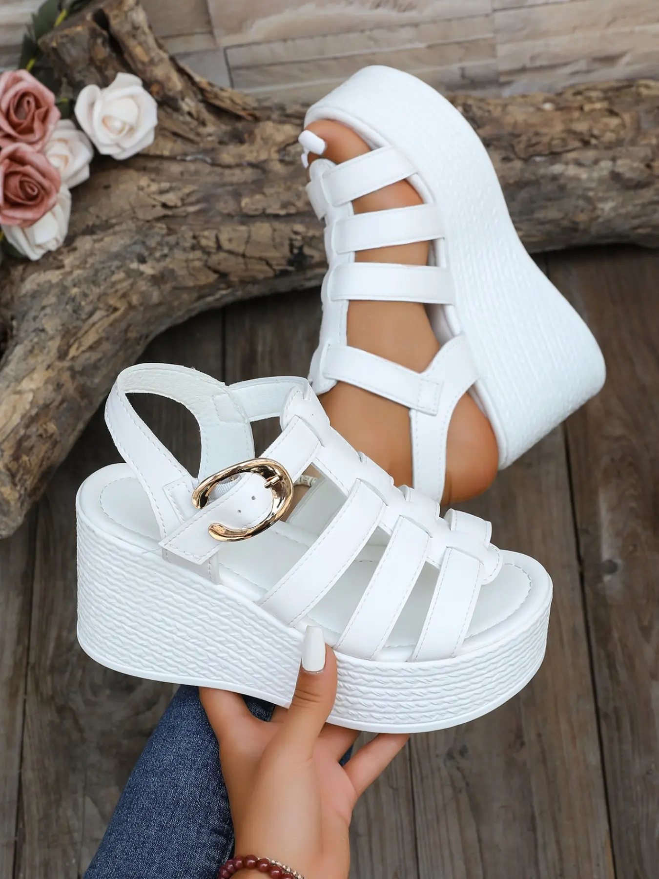 Women's Retro Vintage PU Leather Casual Summer Sandals, Plain Design, Less Than Ankle Height, Rubber Sole, Comfortable Walking Shoes for Daily Commute, Casual Fashion Footwear