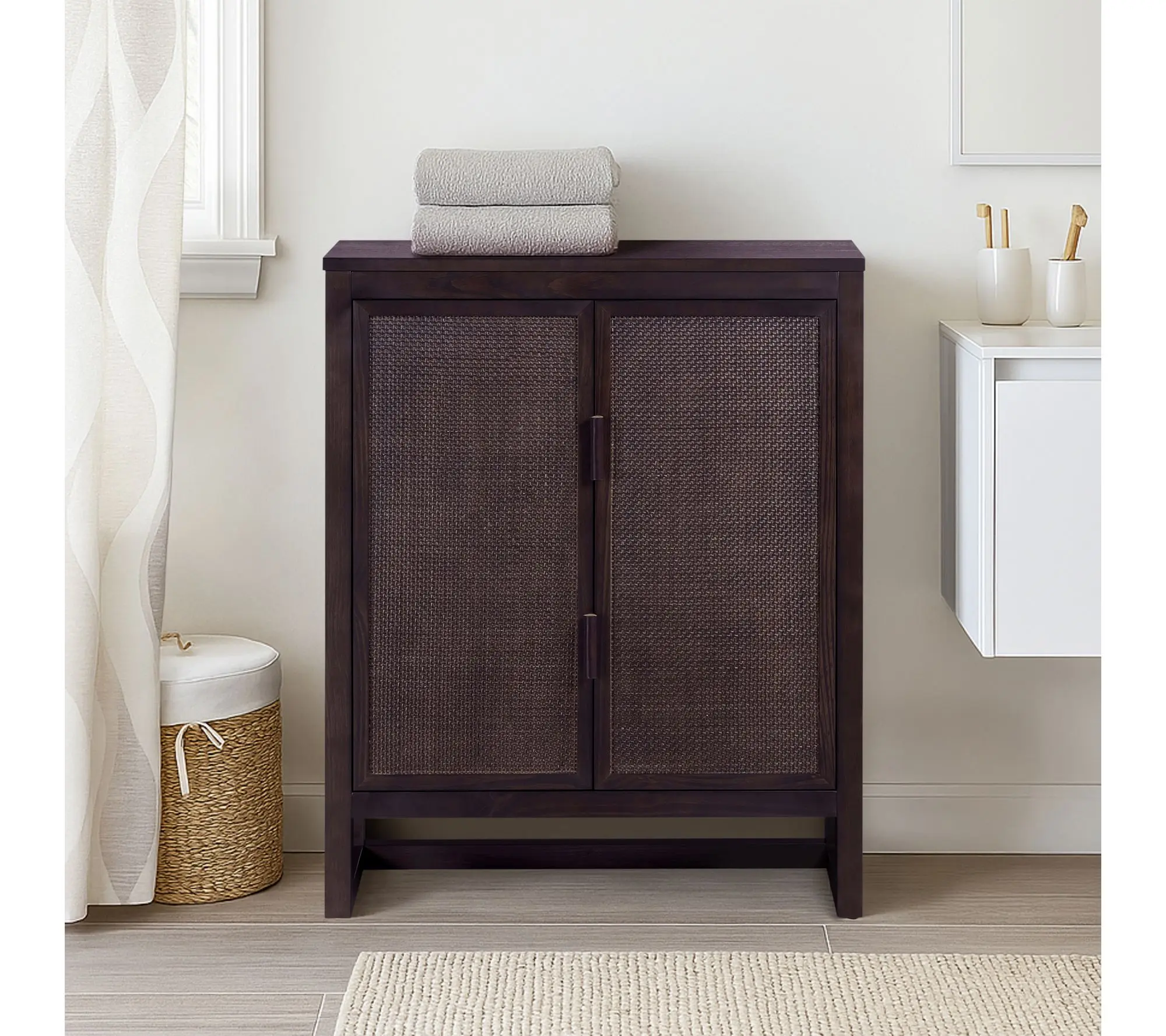 Teamson Home Hatteras Accent Cabinet with 2 Rattan Inlay Doors