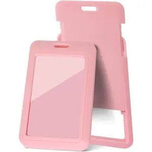 2 count Sliding Vertical ID Badge Holder with Clear Badge Protectors, and Lightweight Hard Plastic Card Holders, Durable and Easy Access Design for ID Badges, Name Tags, and Access Cards,
