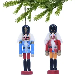 2Pcs Wood Mini Soldier Nutcracker Figures Indoor Christmas Hanging Ornaments Christmas Tree Decorations Set Gifts for Women