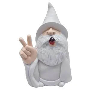 Victory Finger Gnomes Statues Outdoor Decor, Funny Smoking Wizard Yard Lawn Patio Sculptures Decorations, Unique Housewarming Mother's Father's Day Garden Gift, DIY Paintable Figurines
