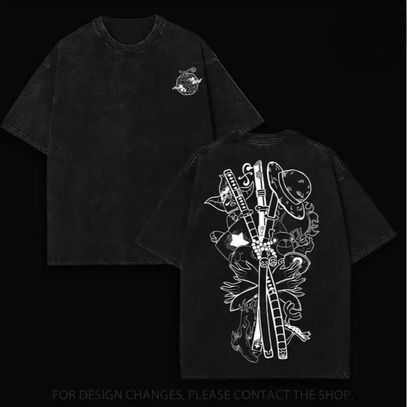 Men's Gomu Gomu No Mi 1 Piece Anime Double-Printed Vintage Washed Heavyweight Cotton Oversize Tee, Unisex Apparel, Gift For Anime Fans