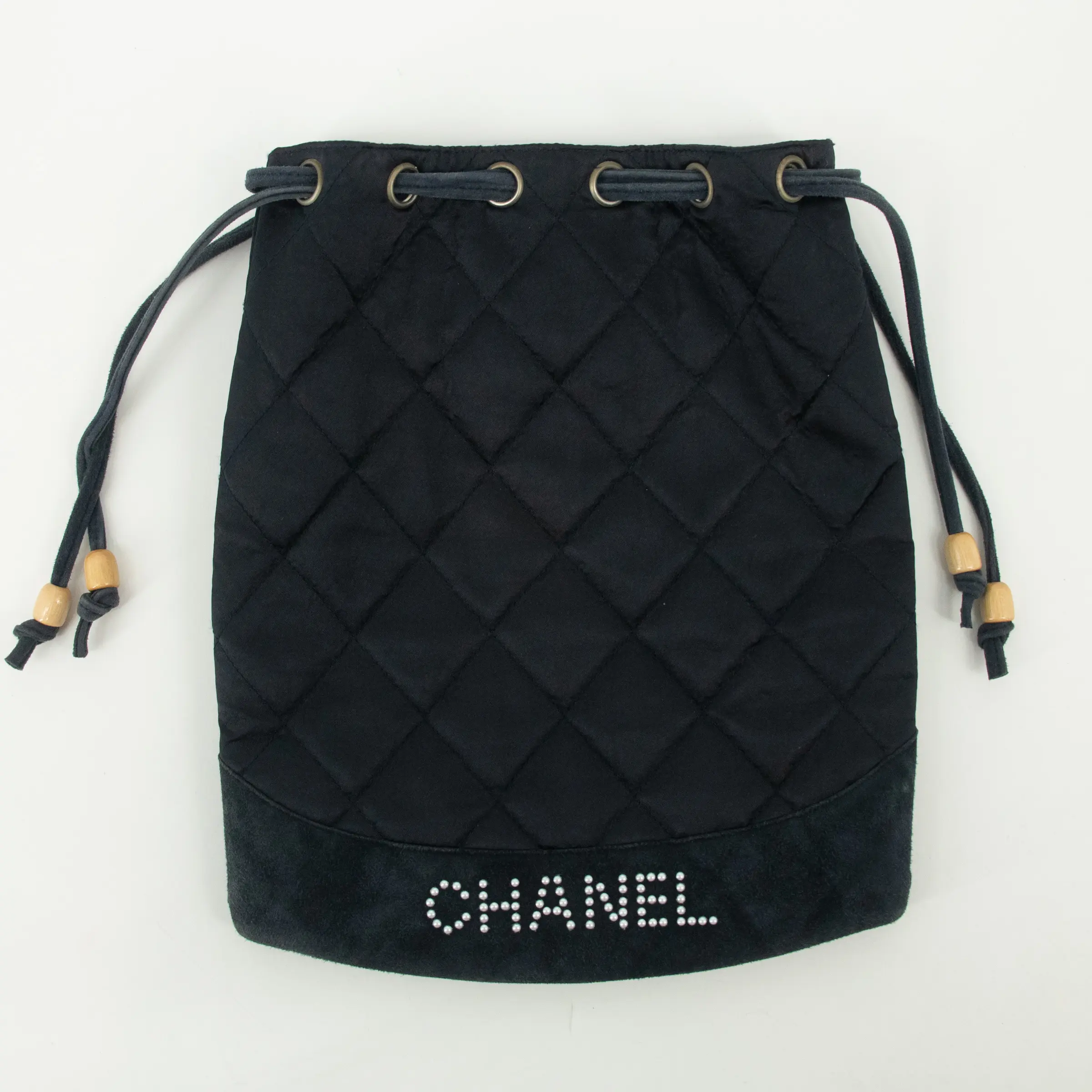Pre-owned CHANEL Leather Mini Bags Cotton Quilted Drawstring Pouch Bag #2469