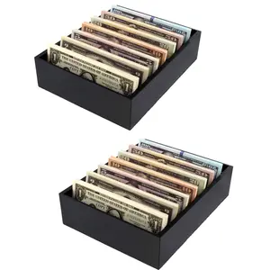 Money Organizer for Cash – 2PCS  8 Compartment Money Holder, Cash Organizer, Cash Holder, Cash Divider Box, Cash Tray (Black)