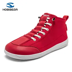 HOBIBEAR Mens Barefoot Shoes Wide Toe Box High Top Canvas Comfortable Trail Running Sneaker