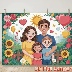 1PC,2D Flat Customize Backdrop Cartoon Family - Themed Festival Decoration Backdrop, Parent - child Garden Party Photo Backdrop, Birthday Party Background Banner, Family Gathering Celebration Decorat