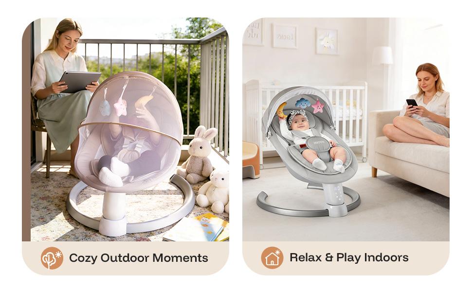 HARPPA Weddell Lite | Compact Electric Baby Swing with Music Speaker, Newborn Bouncer & Rocking Chair, Foldable Bassinet for Baby with Harness, 5 Adjustable Speeds