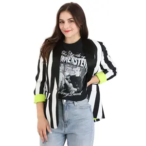 Women's White and Black Stripe Blazer