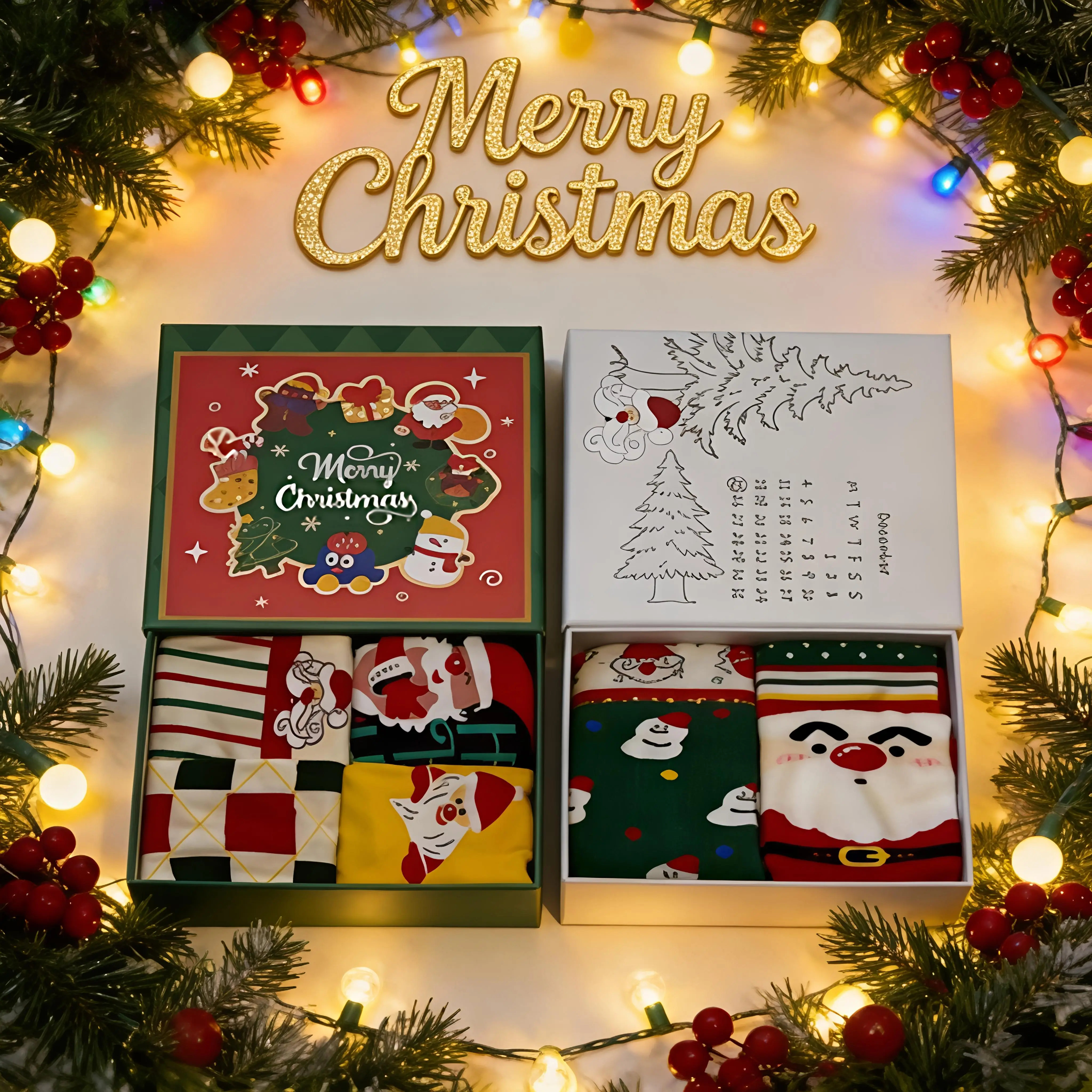 8 PCS Christmas gift box, two-box set, 8 pairs of Christmas stockings, pure cotton texture warm and comfortable, a holiday gift for women and men, a gift for teenagers