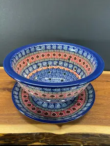 Berry Bowl w/Saucer, 8"W - Red Aztec Sun