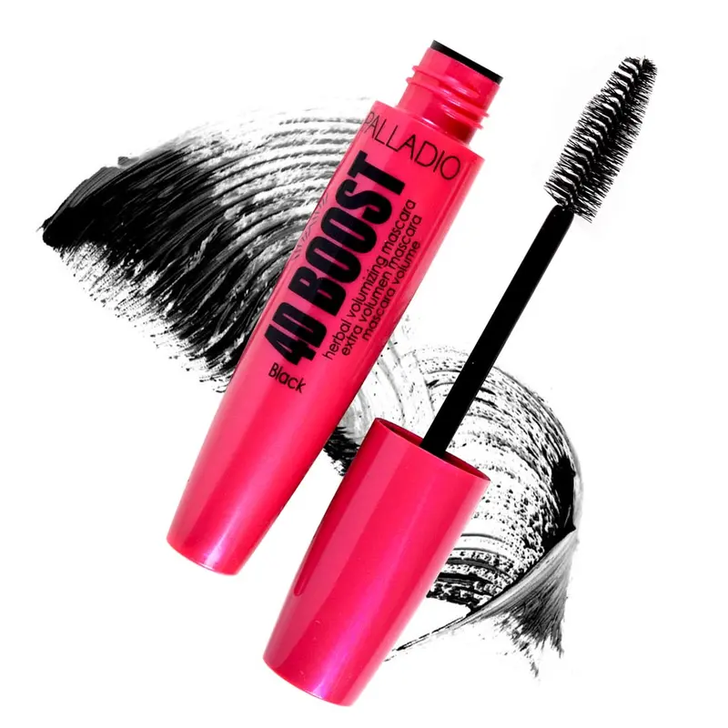 Palladio 4D Boost Volumizing Black Makeup Mascara - Bamboo Soft Bristle Jumbo Brush, Nourishing Cosmetic with Vitamins & Botanicals, Cruelty Free Lash Enhancing Mascara for Adults, Paraben-Free