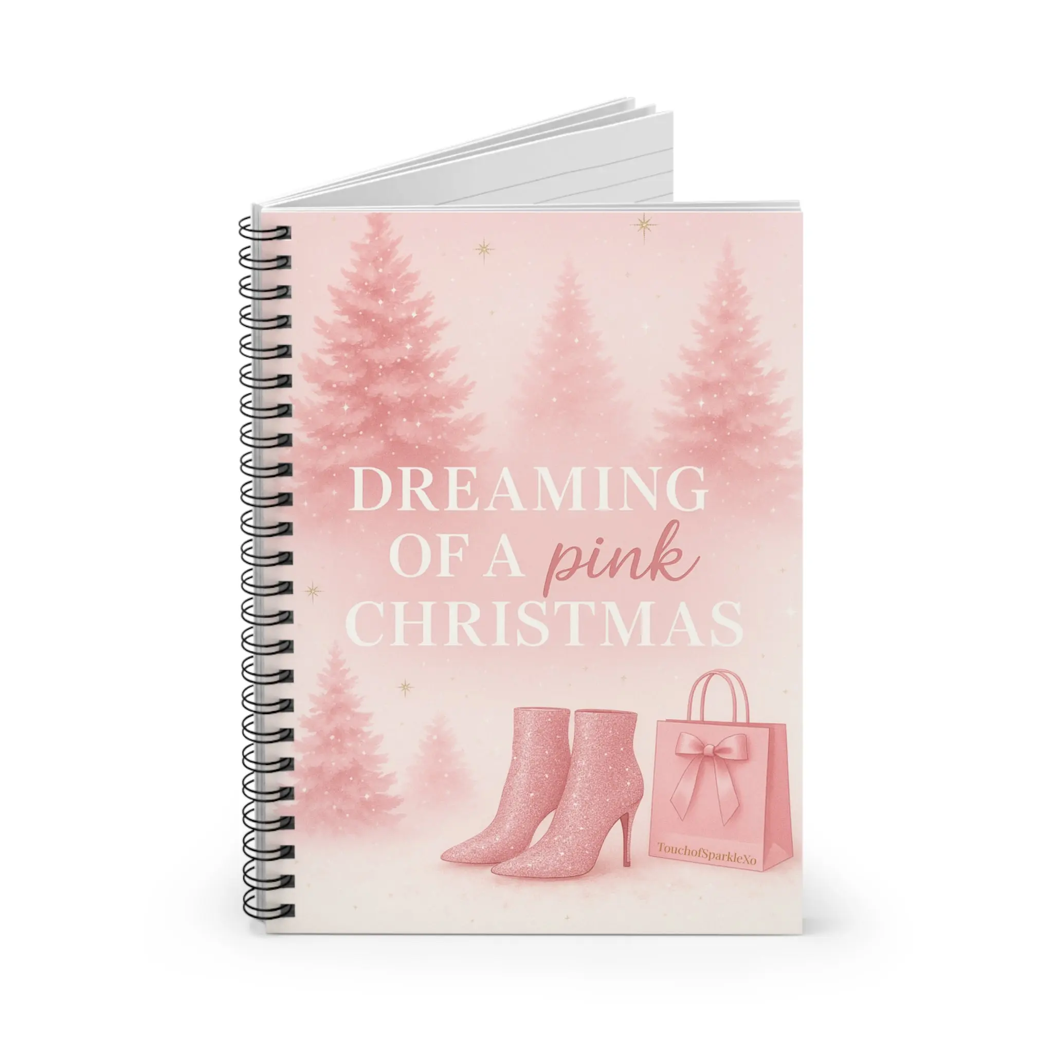 Sparkle XO Dreaming of a Pink Sparkly Christmas Spiral Notebook, Holiday Journal, SparkleXO Gift for Her, Christmas Planner, Festive Note-taking