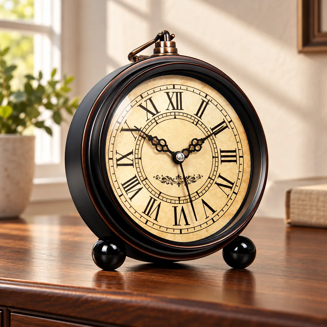 TIMESS 5.5" Retro Desk Clock, Loud Alarm Clock for Waking Up Heavy Sleeper, Silent Non-Ticking Table Clock with Silent Quartz Movement, Roman & Arabic Numerals for Bedside Desk, Nightstand & Retro Home Decor