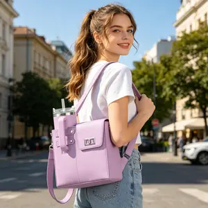 Purple Crossbody Water Bottle Carrier Bag, Stylish PU Leather Tumbler Holder Purse with Adjustable Strap, Fits Stanley 40oz Tumbler with Handle, Water Bottle Sling Bag for