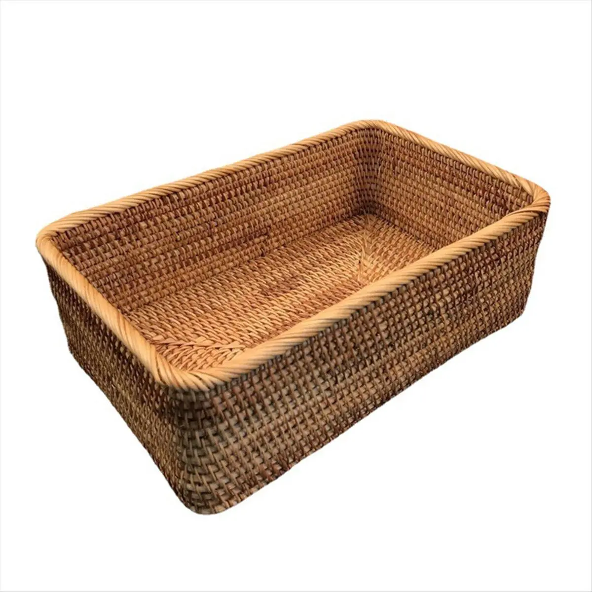 Hand-Woven Rattan Wicker Rectangular Storage Basket - Natural Look, Woven Pattern, Kitchen Storage for Fruit, Tea, Snacks, Bread, Cosmetics - Small Household Cycling Leisure & Outdoor Supplies, Organiser