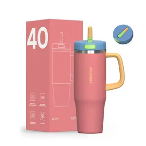 Zylorixy 40 oz (1L) Double-Wall Insulated Stainless Steel Portable Water Bottle, Stainless Vacuum Flask, Flip Straw Tumbler with Handle, 1-Click 1-Hand Leak-Proof Car-Friendly Lid, Hot & Cold Drinks, 2026 New Year Gift, Stainless Vacuum Flasks fathersdayg
