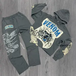 Rebel- Venom Cut Off Sweat Suit - Charcoal  - 424 324