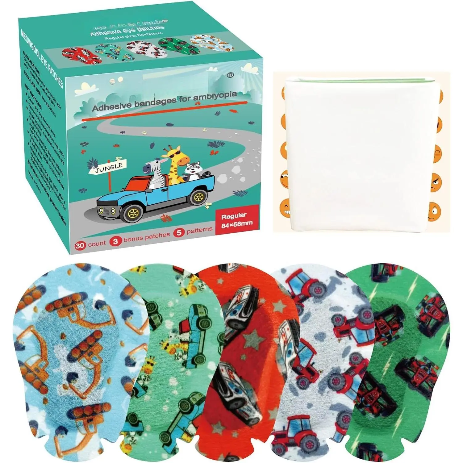 Adhesive Eye Patches for  with Lazy Eye, 30+3 Bonus Patches,Adhesive  for Amblyopia 5 Fun Boys Designs (Regular Size)